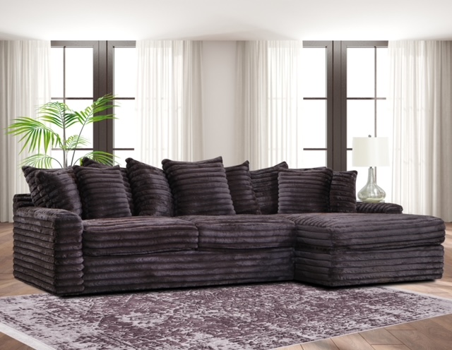 Black Corduroy Sectional Sofa with Chaise