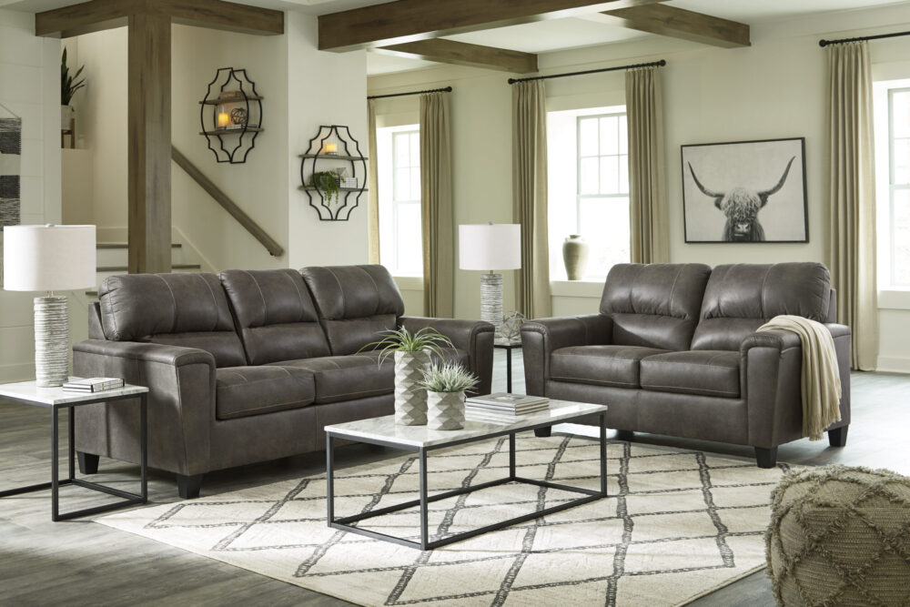 Contemporary Gray Leather-Look Sofa & Loveseat Set