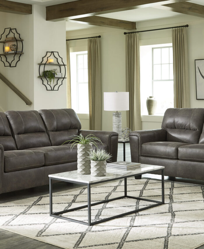 Contemporary Gray Leather-Look Sofa & Loveseat Set