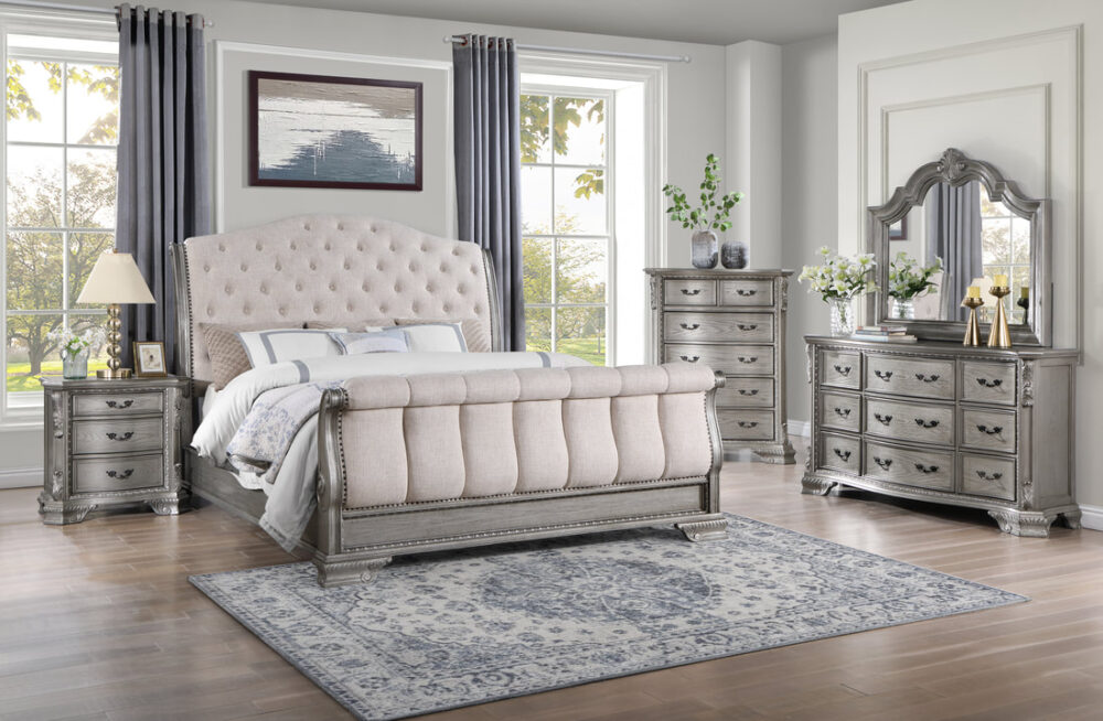 Elegant Tufted Upholstered Sleigh Bed with Padded Headboard & Footboard