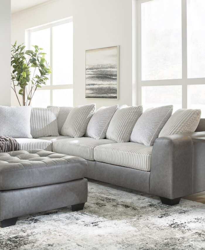 Light Gray Sectional Sofa with Accent Pillows & Matching Ottoman