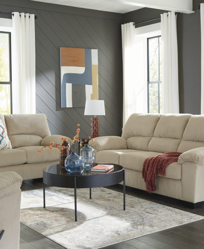 Modern Beige Fabric Sectional Sofa with Chaise